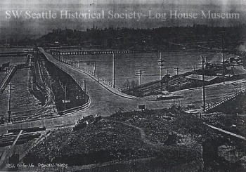 Gilmore Gas Station on Spokane Street, before the viaduct was built.